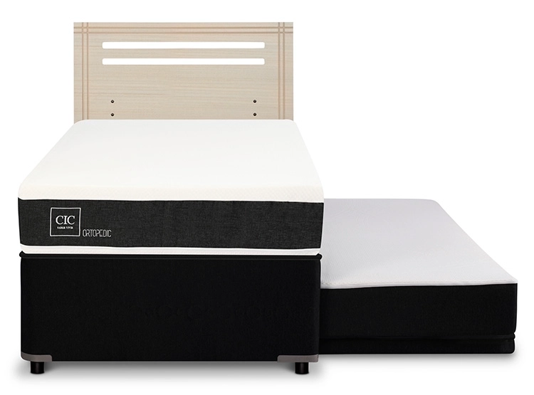 JUEGO DE DORMITORIO CIC CAMA DIVAN ORTOPEDIC 1.5 PLAZAS NEGRO + RESPALDO MUNICH ALPINO - 1