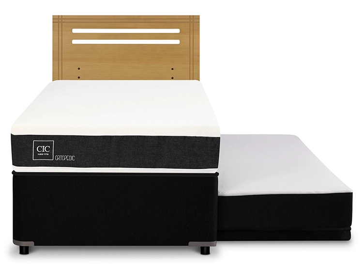 JUEGO DE DORMITORIO CIC CAMA DIVAN ORTOPEDIC 1.5 PLAZAS NEGRO + RESPALDO MUNICH MOSTAZA - 1
