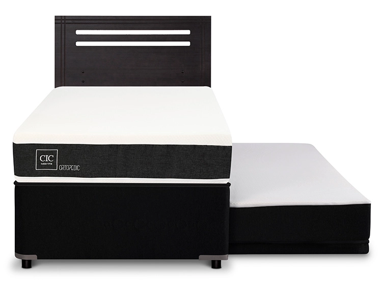 JUEGO DE DORMITORIO CIC CAMA DIVAN ORTOPEDIC 1.5 PLAZAS NEGRO + RESPALDO MUNICH - 1