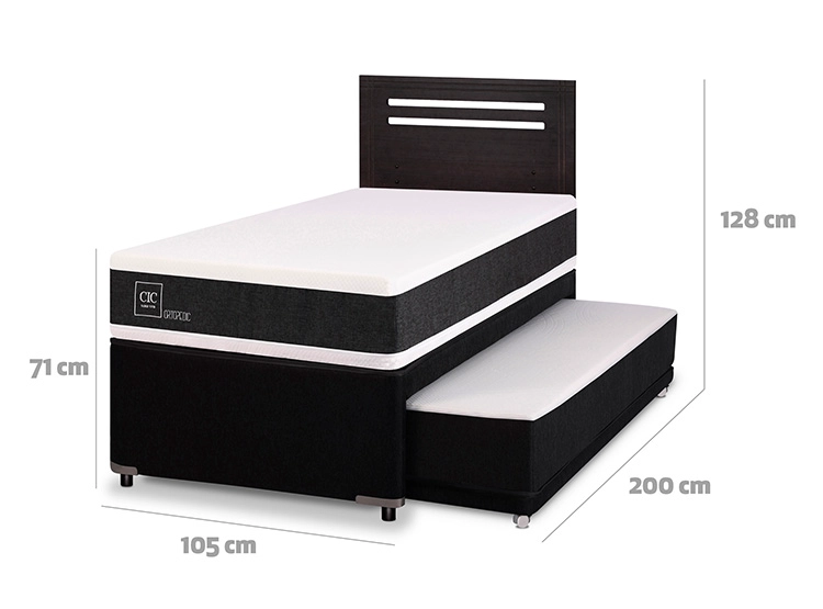 JUEGO DE DORMITORIO CIC CAMA DIVAN ORTOPEDIC 1.5 PLAZAS NEGRO + RESPALDO MUNICH - 3