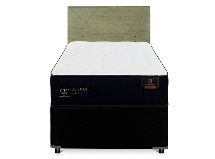 JUEGO DE DORMITORIO CIC CAMA DIVAN PREMIUM 1.5 PLAZAS NEGRO + RESPALDO VILLARRICA OLIVO - 1