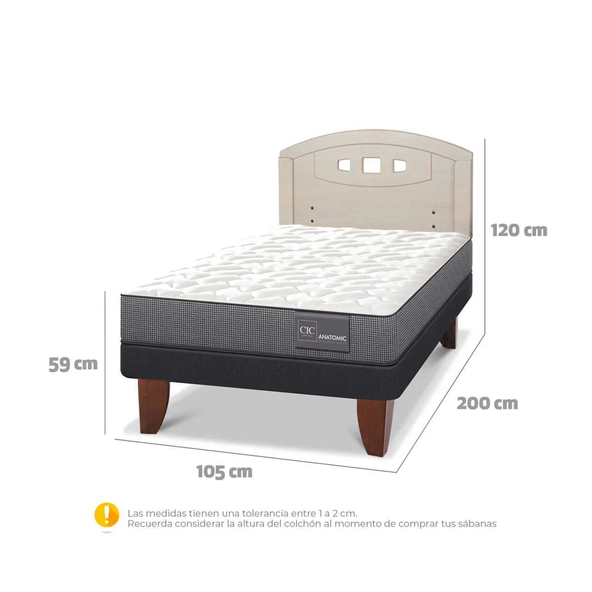 JUEGO DE DORMITORIO CIC CAMA EUROPEA ANATOMIC 1.5 PLAZAS + RESPALDO GALES ALPINO - 3