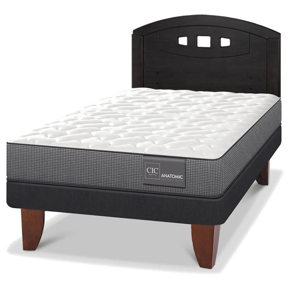 JUEGO DE DORMITORIO CIC CAMA EUROPEA ANATOMIC 1.5 PLAZAS + RESPALDO GALES NEGRO - 2