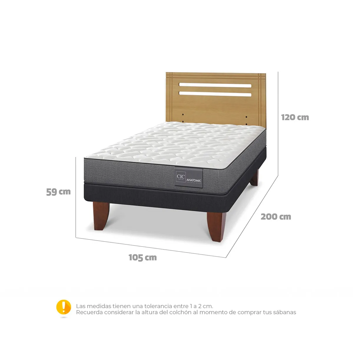 JUEGO DE DORMITORIO CIC CAMA EUROPEA ANATOMIC 1.5 PLAZAS + RESPALDO MUNICH MOSTAZA - 3