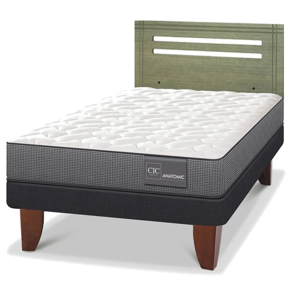 JUEGO DE DORMITORIO CIC CAMA EUROPEA ANATOMIC 1.5 PLAZAS + RESPALDO MUNICH OLIVO - 2