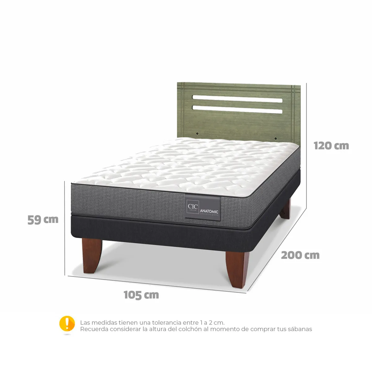 JUEGO DE DORMITORIO CIC CAMA EUROPEA ANATOMIC 1.5 PLAZAS + RESPALDO MUNICH OLIVO - 3