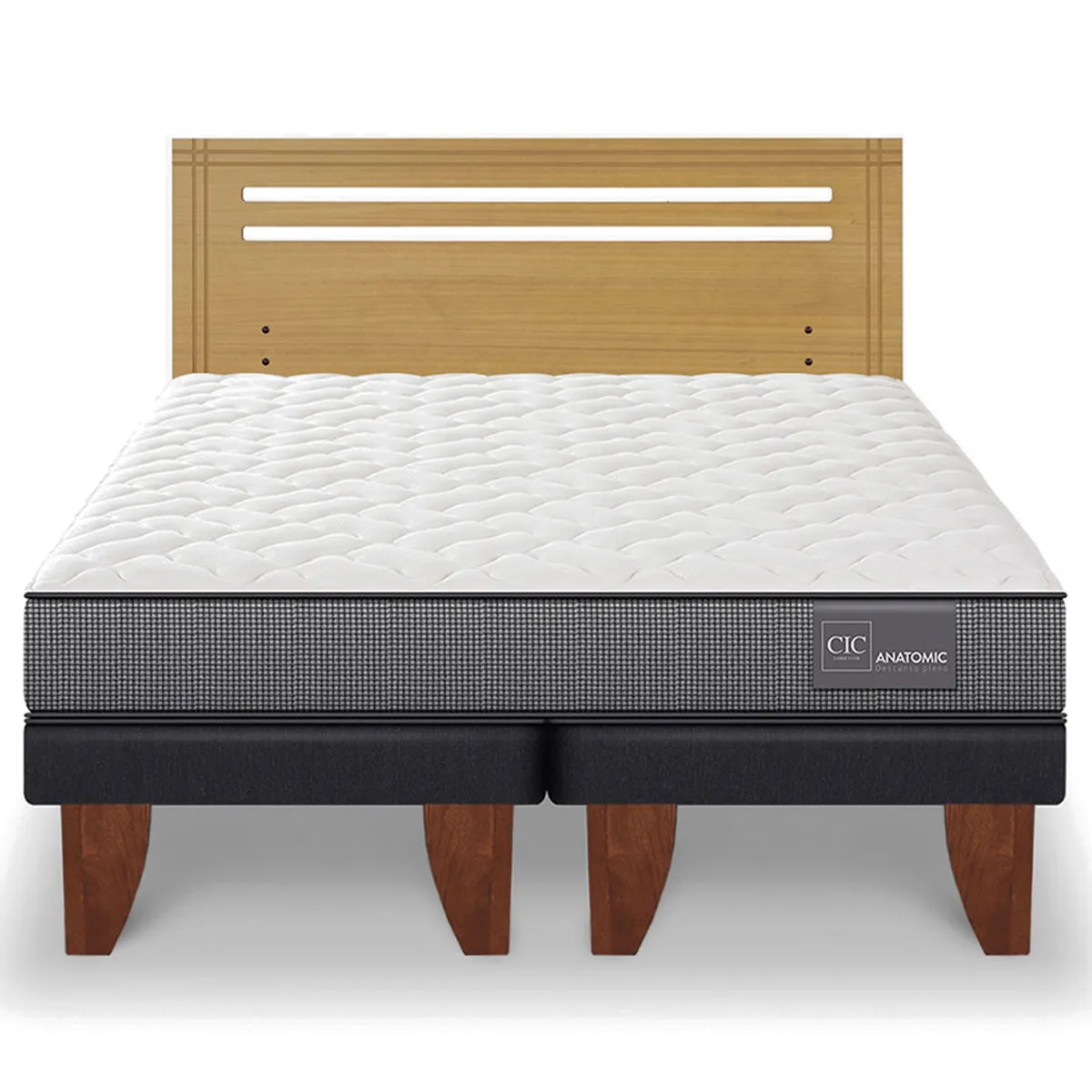 JUEGO DE DORMITORIO CIC CAMA EUROPEA ANATOMIC BD 2 PLAZAS + RESPALDO MUNICH MOSTAZA - 1