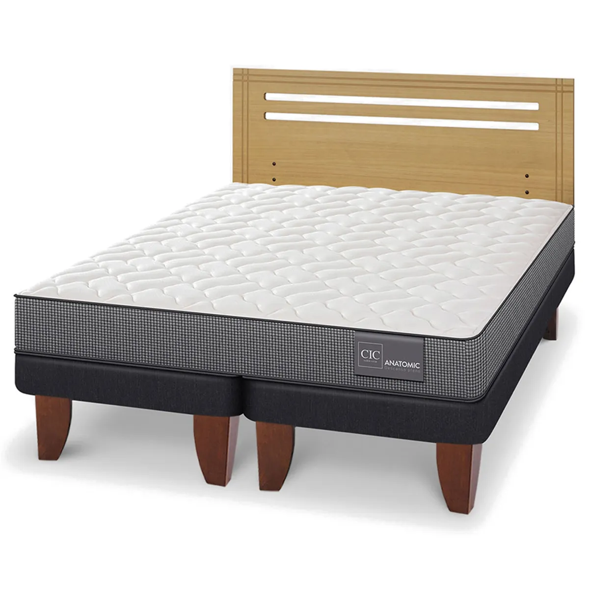 JUEGO DE DORMITORIO CIC CAMA EUROPEA ANATOMIC BD 2 PLAZAS + RESPALDO MUNICH MOSTAZA - 2