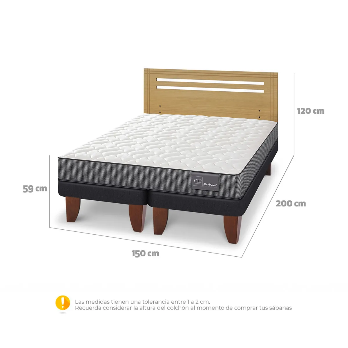 JUEGO DE DORMITORIO CIC CAMA EUROPEA ANATOMIC BD 2 PLAZAS + RESPALDO MUNICH MOSTAZA - 3
