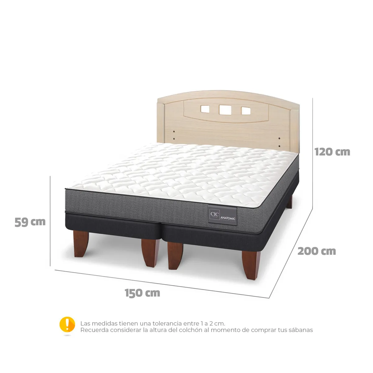JUEGO DE DORMITORIO CIC CAMA EUROPEA ANATOMIC BD 2 PLAZAS + RESPALDO GALES ALPINO - 3