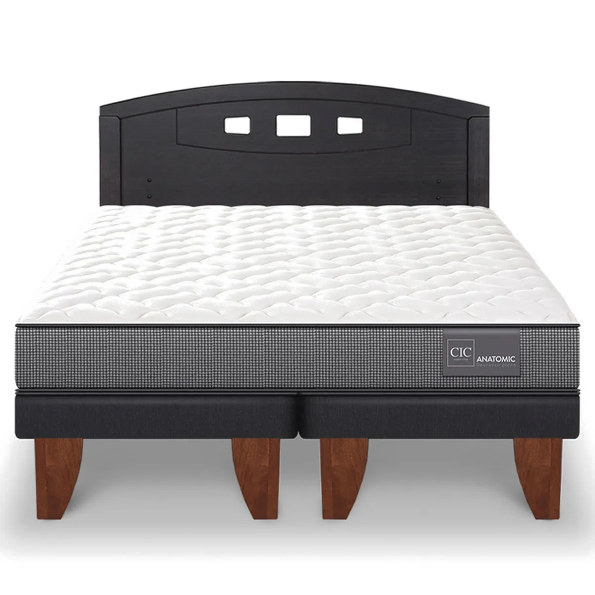 JUEGO DE DORMITORIO CIC CAMA EUROPEA ANATOMIC BD 2 PLAZAS + RESPALDO GALES NEGRO - 1