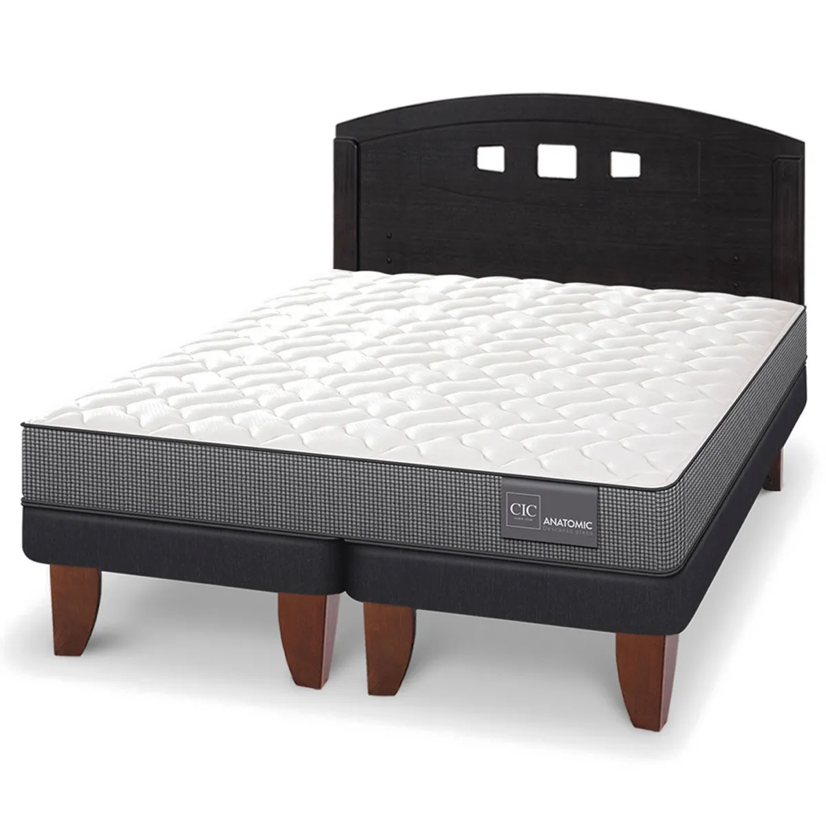 JUEGO DE DORMITORIO CIC CAMA EUROPEA ANATOMIC BD 2 PLAZAS + RESPALDO GALES NEGRO - 2