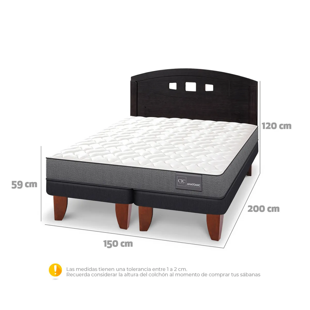 JUEGO DE DORMITORIO CIC CAMA EUROPEA ANATOMIC BD 2 PLAZAS + RESPALDO GALES NEGRO - 3