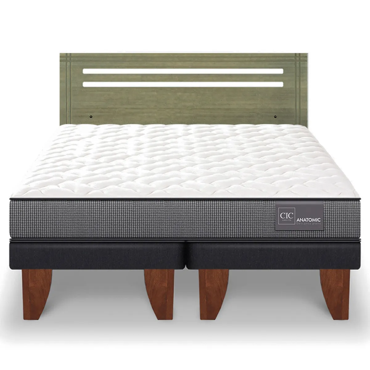 JUEGO DE DORMITORIO CIC CAMA EUROPEA ANATOMIC BD 2 PLAZAS + RESPALDO MUNICH OLIVO - 1