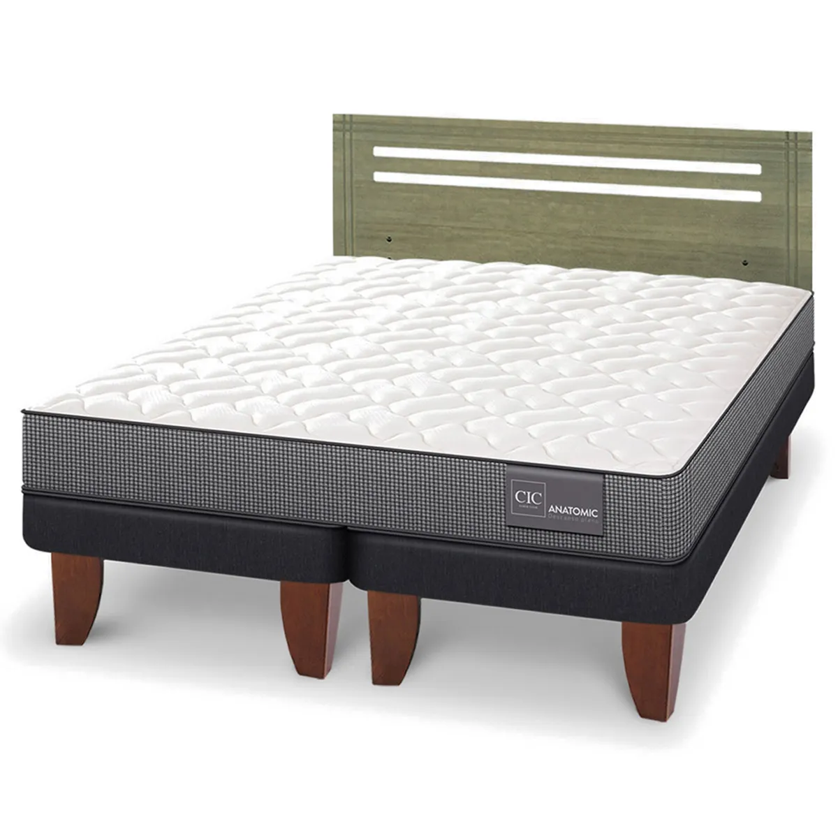 JUEGO DE DORMITORIO CIC CAMA EUROPEA ANATOMIC BD 2 PLAZAS + RESPALDO MUNICH OLIVO - 2
