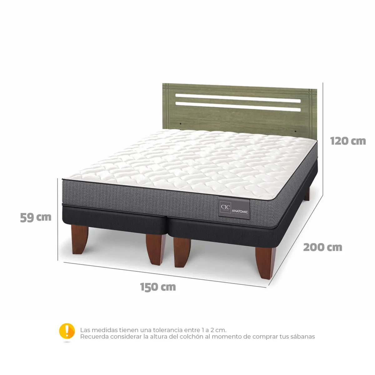 JUEGO DE DORMITORIO CIC CAMA EUROPEA ANATOMIC BD 2 PLAZAS + RESPALDO MUNICH OLIVO - 3