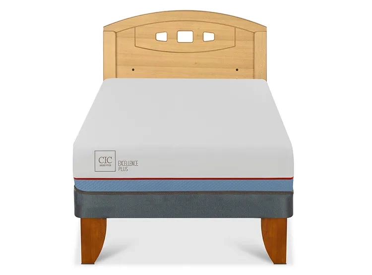 JUEGO DE DORMITORIO CIC CAMA EUROPEA EXCELLENCE PLUS 1.5 PLAZAS + RESPALDO GALES MOSTAZA - 1