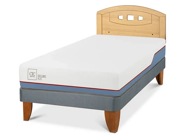 JUEGO DE DORMITORIO CIC CAMA EUROPEA EXCELLENCE PLUS 1.5 PLAZAS + RESPALDO GALES MOSTAZA - 2