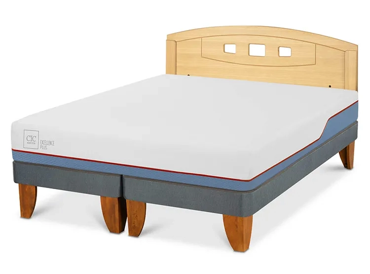 JUEGO DE DORMITORIO CIC CAMA EUROPEA EXCELLENCE PLUS BD 2 PLAZAS + RESPALDO GALES MOSTAZA - 2