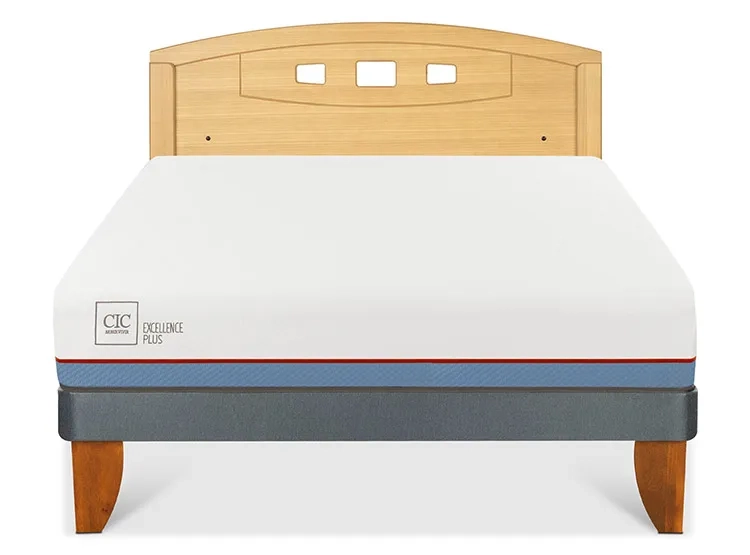 JUEGO DE DORMITORIO CIC CAMA EUROPEA EXCELLENCE PLUS BN 2 PLAZAS + RESPALDO GALES MOSTAZA - 1