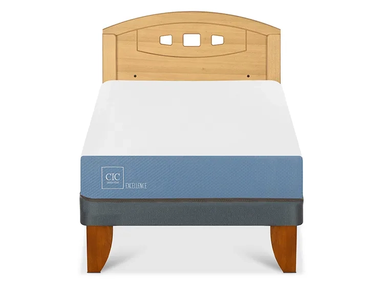 JUEGO DE DORMITORIO CIC CAMA EUROPEA EXCELLENCE 1.5 PLAZAS + RESPALDO GALES MOSTAZA - 1