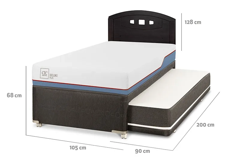 JUEGO DE DORMITORIO CIC CAMA DIVAN EXCELLENCE PLUS 1.5 PLAZAS NEGRO + RESPALDO GALES - 3