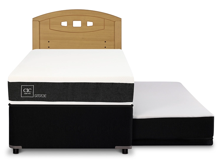 JUEGO DE DORMITORIO CIC CAMA DIVAN ORTOPEDIC 1.5 PLAZAS NEGRO + RESPALDO GALES MOSTAZA - 1