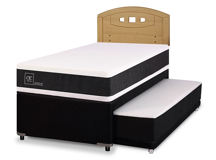 JUEGO DE DORMITORIO CIC CAMA DIVAN ORTOPEDIC 1.5 PLAZAS NEGRO + RESPALDO GALES MOSTAZA - 2