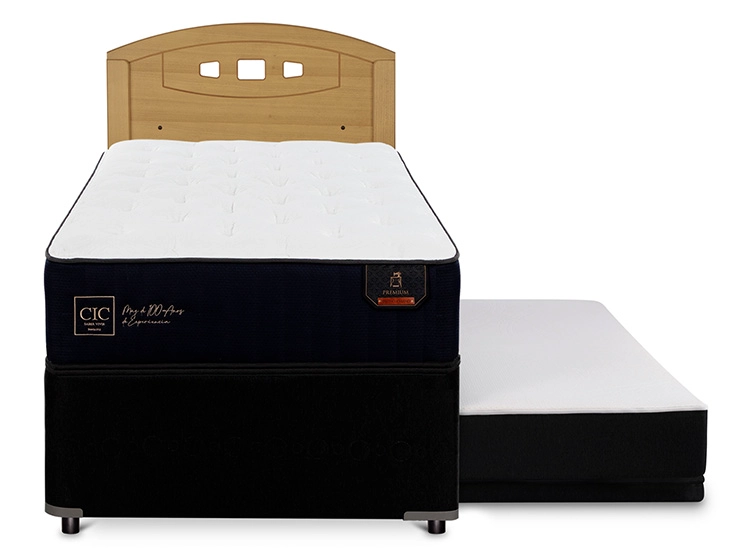 JUEGO DE DORMITORIO CIC CAMA DIVAN PREMIUM 1.5 PLAZAS NEGRO + RESPALDO GALES MOSTAZA - 1