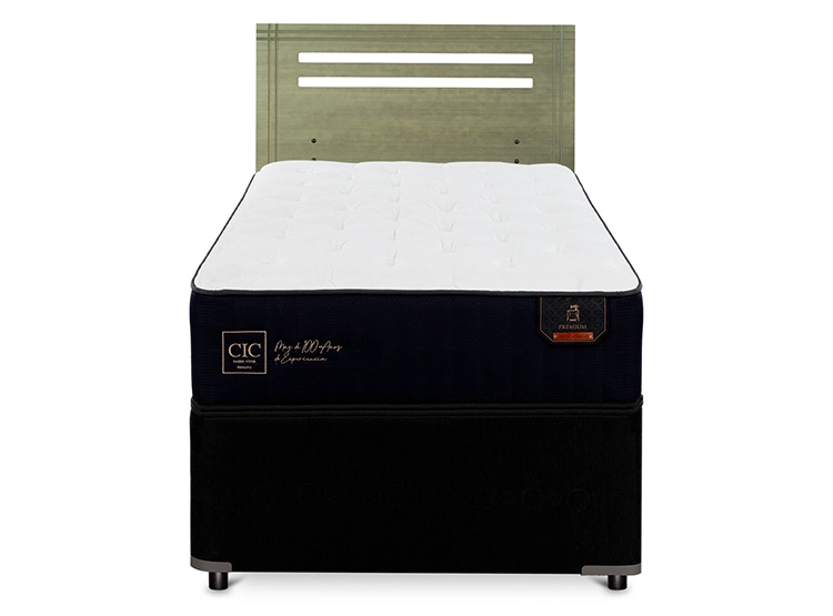 JUEGO DE DORMITORIO CIC CAMA DIVAN PREMIUM 1.5 PLAZAS NEGRO + RESPALDO MUNICH OLIVO - 1