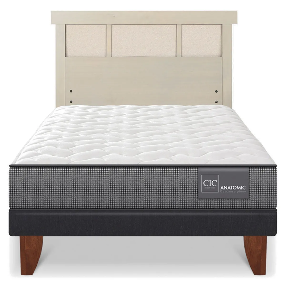 JUEGO DE DORMITORIO CIC CAMA EUROPEA ANATOMIC 1.5 PLAZAS + RESPALDO DUBLIN ALPINO - 1