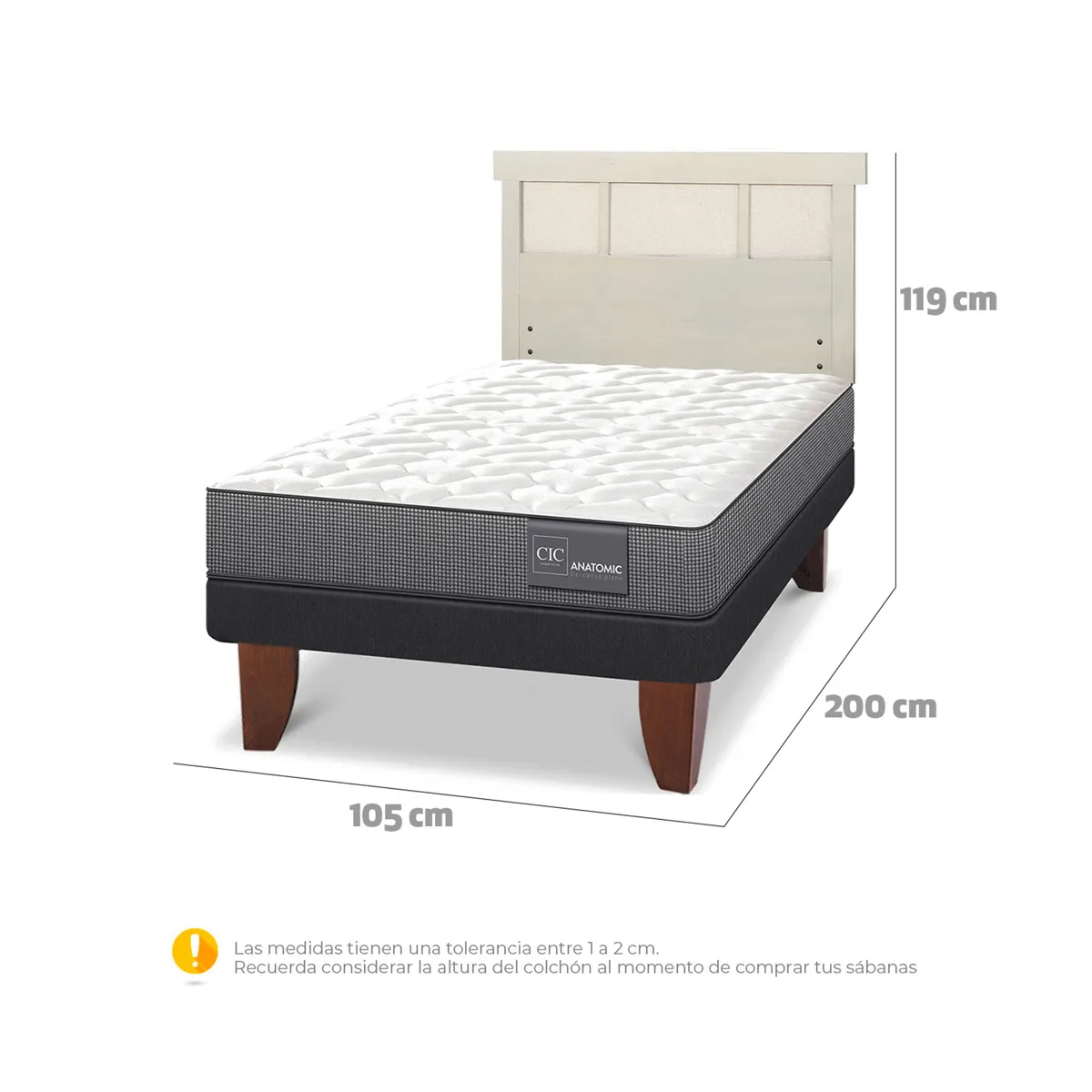 JUEGO DE DORMITORIO CIC CAMA EUROPEA ANATOMIC 1.5 PLAZAS + RESPALDO DUBLIN ALPINO - 3