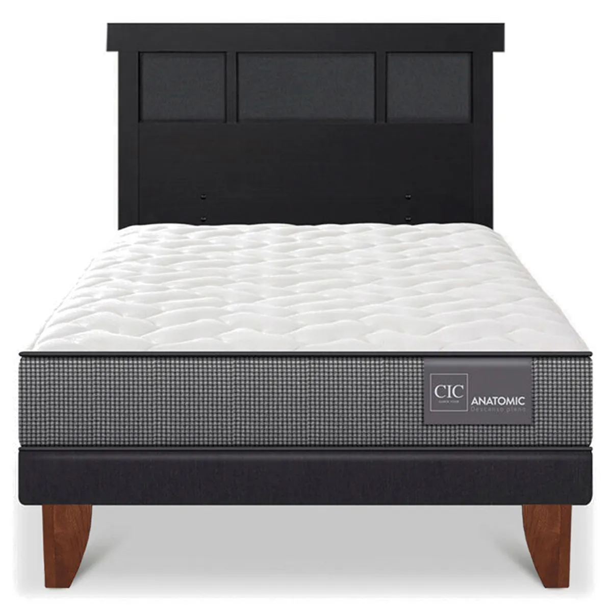 JUEGO DE DORMITORIO CIC CAMA EUROPEA ANATOMIC 1.5 PLAZAS + RESPALDO DUBLIN NEGRO - 1