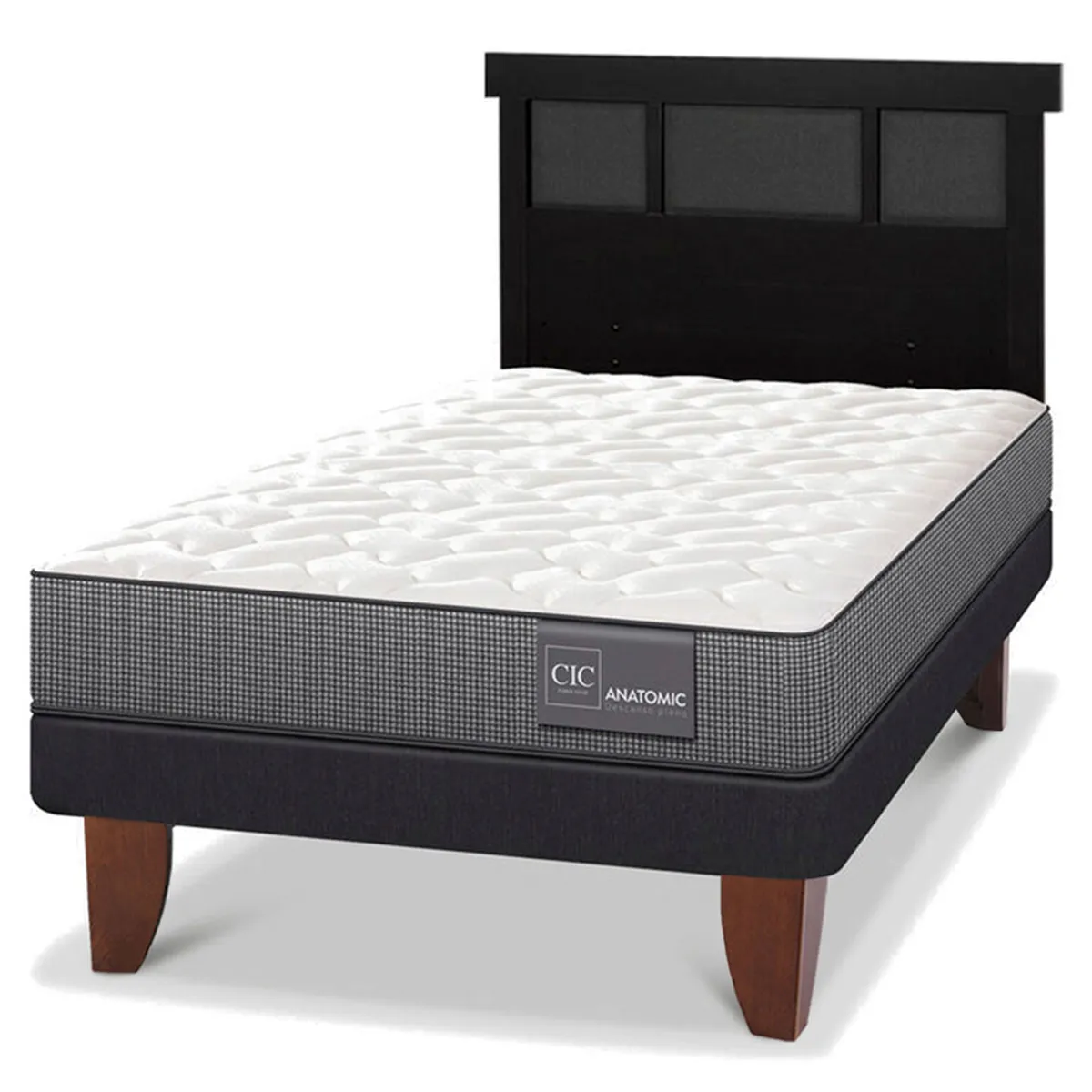 JUEGO DE DORMITORIO CIC CAMA EUROPEA ANATOMIC 1.5 PLAZAS + RESPALDO DUBLIN NEGRO - 2