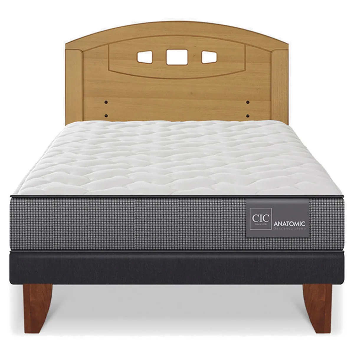 JUEGO DE DORMITORIO CIC CAMA EUROPEA ANATOMIC 1.5 PLAZAS + RESPALDO GALES MOSTAZA - 1