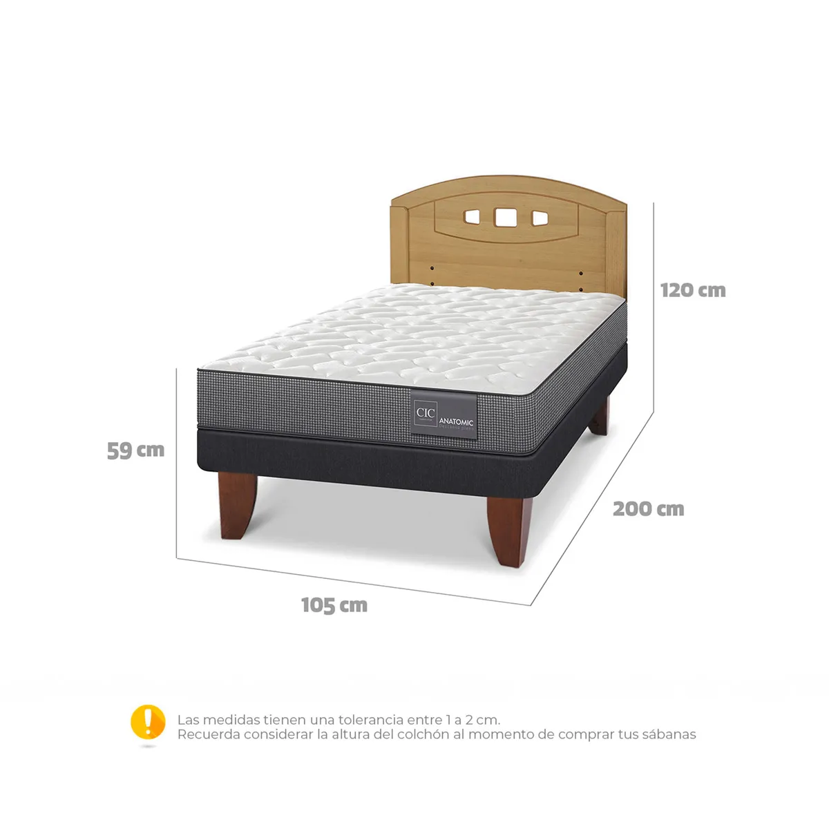 JUEGO DE DORMITORIO CIC CAMA EUROPEA ANATOMIC 1.5 PLAZAS + RESPALDO GALES MOSTAZA - 3