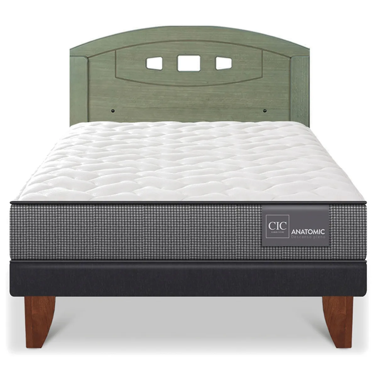 JUEGO DE DORMITORIO CIC CAMA EUROPEA ANATOMIC 1.5 PLAZAS + RESPALDO GALES OLIVO - 1