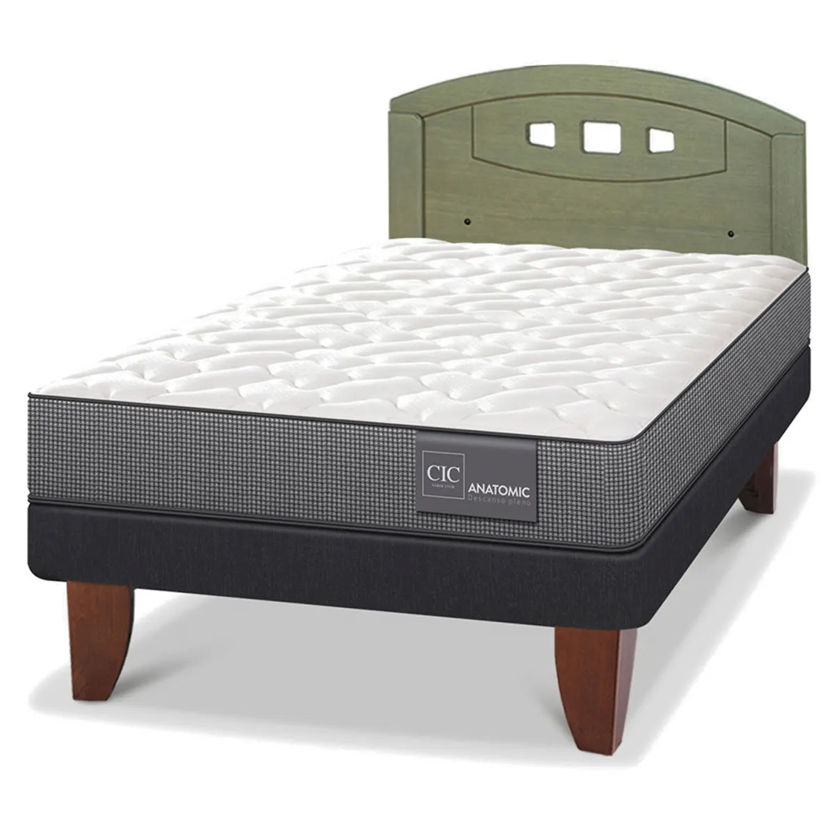 JUEGO DE DORMITORIO CIC CAMA EUROPEA ANATOMIC 1.5 PLAZAS + RESPALDO GALES OLIVO - 2