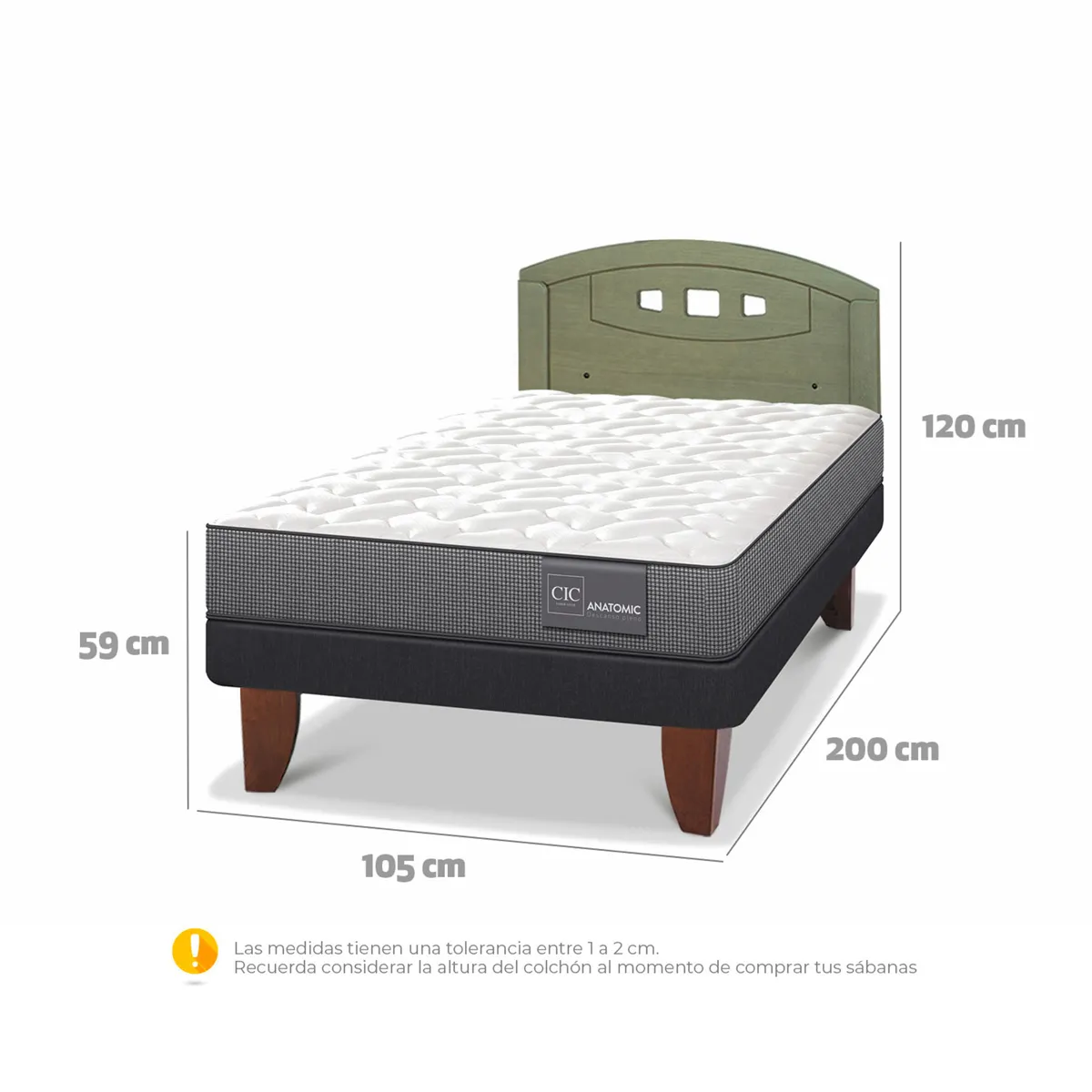 JUEGO DE DORMITORIO CIC CAMA EUROPEA ANATOMIC 1.5 PLAZAS + RESPALDO GALES OLIVO - 3
