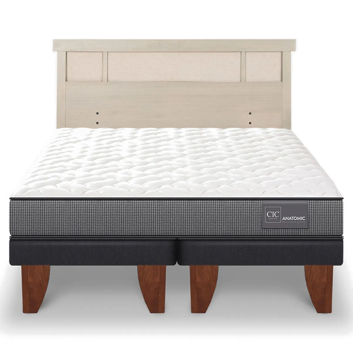 JUEGO DE DORMITORIO CIC CAMA EUROPEA ANATOMIC BD 2 PLAZAS + RESPALDO DUBLIN ALPINO - 1