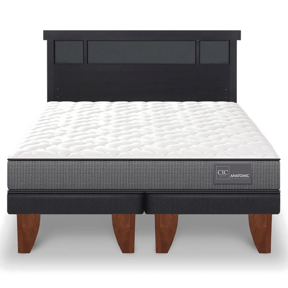 JUEGO DE DORMITORIO CIC CAMA EUROPEA ANATOMIC BD 2 PLAZAS + RESPALDO DUBLIN NEGRO - 1