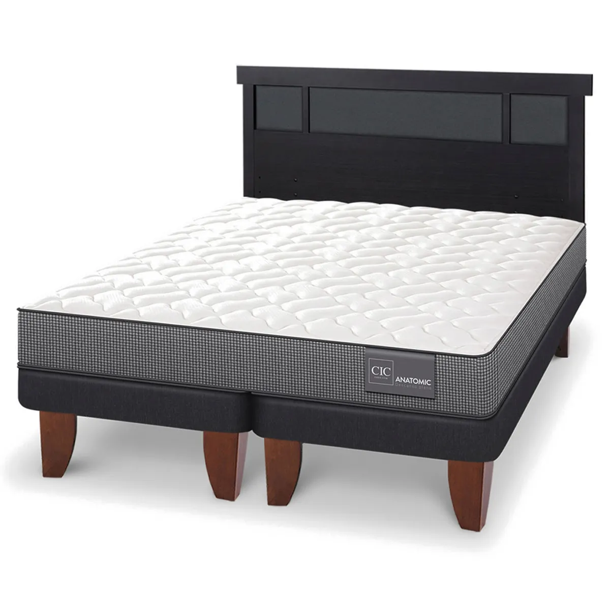 JUEGO DE DORMITORIO CIC CAMA EUROPEA ANATOMIC BD 2 PLAZAS + RESPALDO DUBLIN NEGRO - 2