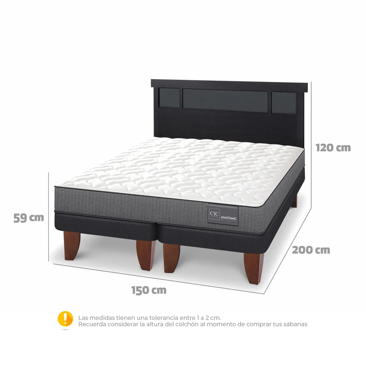 JUEGO DE DORMITORIO CIC CAMA EUROPEA ANATOMIC BD 2 PLAZAS + RESPALDO DUBLIN NEGRO - 3
