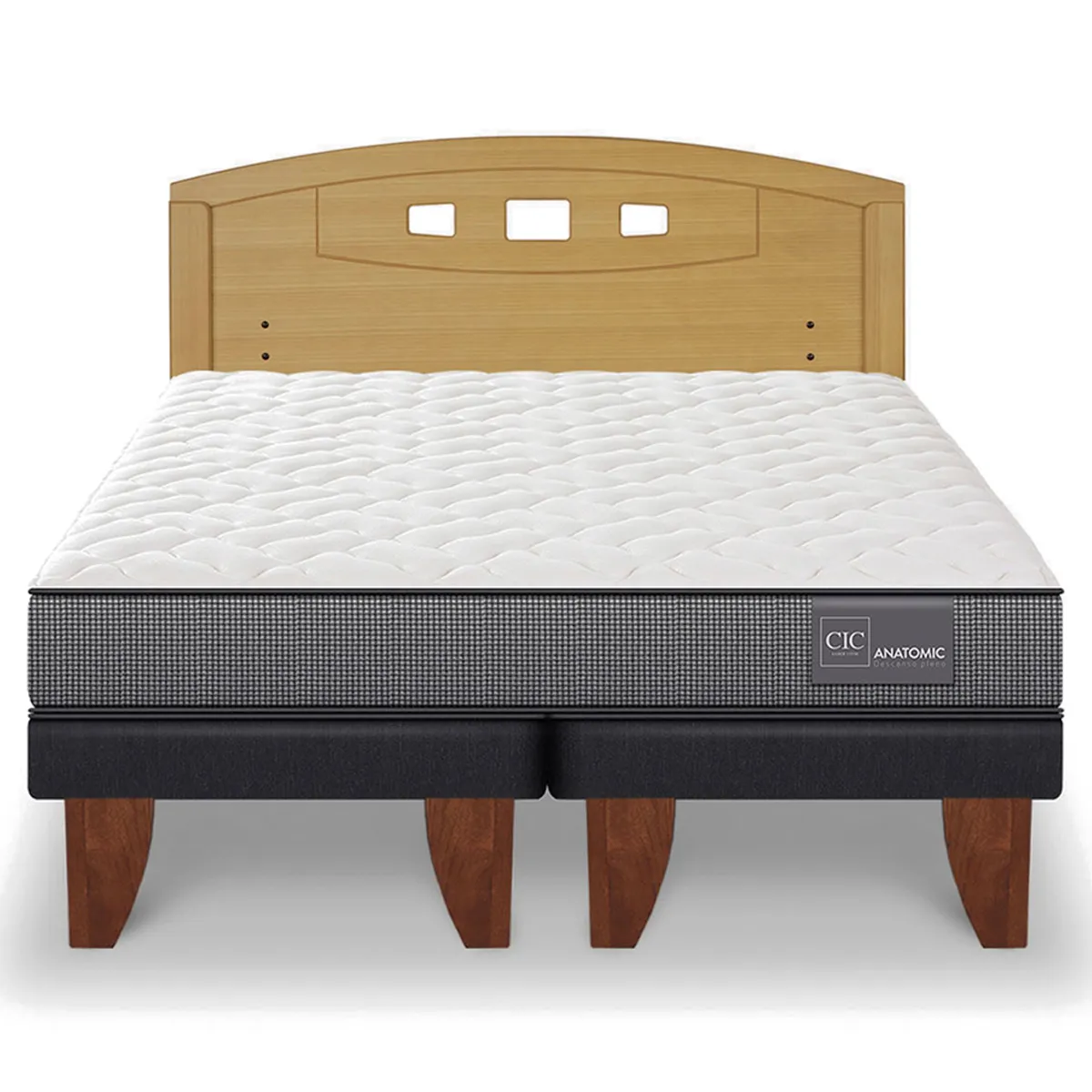 JUEGO DE DORMITORIO CIC CAMA EUROPEA ANATOMIC BD 2 PLAZAS + RESPALDO GALES MOSTAZA - 1