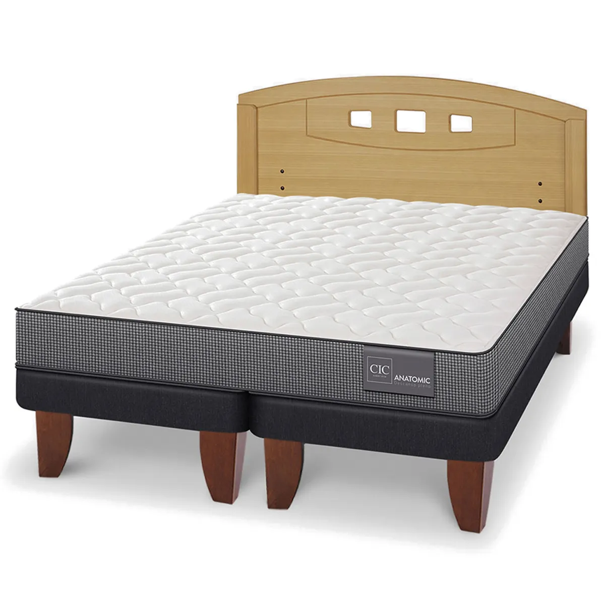 JUEGO DE DORMITORIO CIC CAMA EUROPEA ANATOMIC BD 2 PLAZAS + RESPALDO GALES MOSTAZA - 2