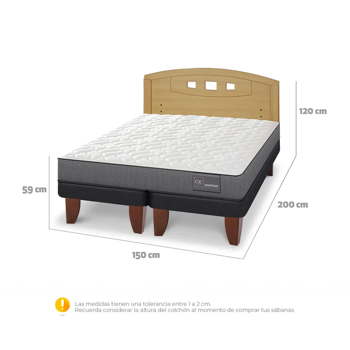 JUEGO DE DORMITORIO CIC CAMA EUROPEA ANATOMIC BD 2 PLAZAS + RESPALDO GALES MOSTAZA - 3