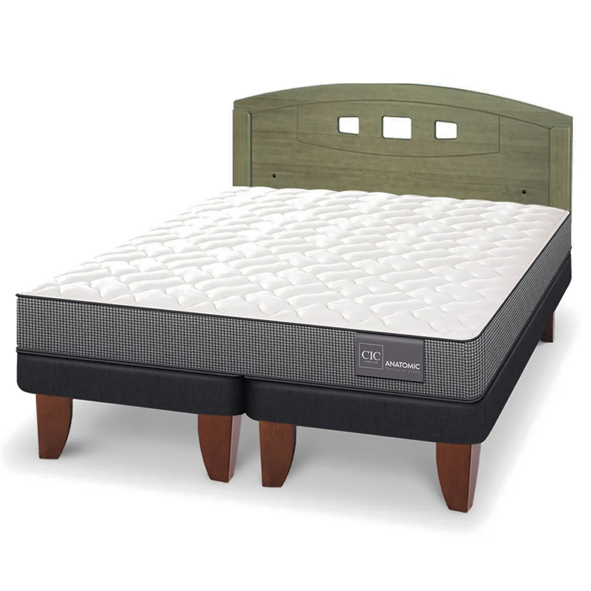 JUEGO DE DORMITORIO CIC CAMA EUROPEA ANATOMIC BD 2 PLAZAS + RESPALDOS GALES OLIVO - 2