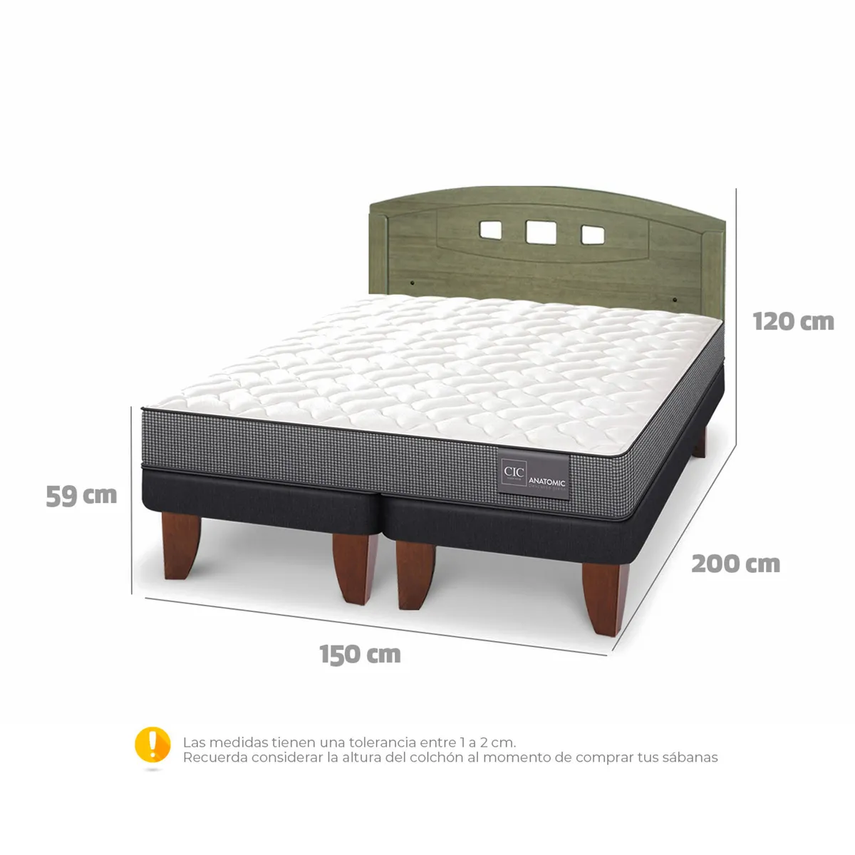 JUEGO DE DORMITORIO CIC CAMA EUROPEA ANATOMIC BD 2 PLAZAS + RESPALDOS GALES OLIVO - 3