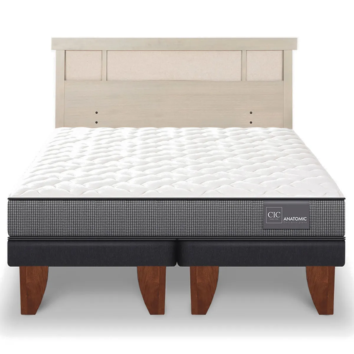 JUEGO DE DORMITORIO CIC CAMA EUROPEA ANATOMIC KING + RESPALDO DUBLIN ALPINO - 1