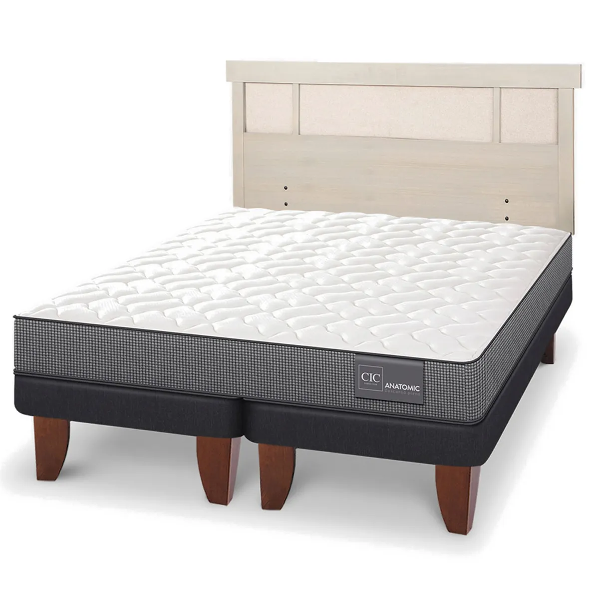 JUEGO DE DORMITORIO CIC CAMA EUROPEA ANATOMIC KING + RESPALDO DUBLIN ALPINO - 2